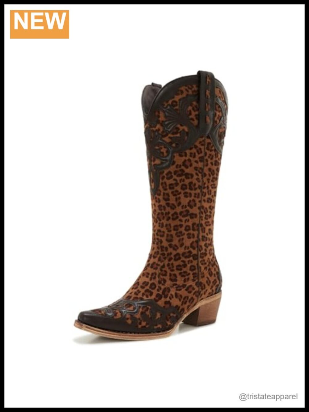 Women's Knee High Leopard Print Cowboy Boots Mid Heel Pull-On Western Boots